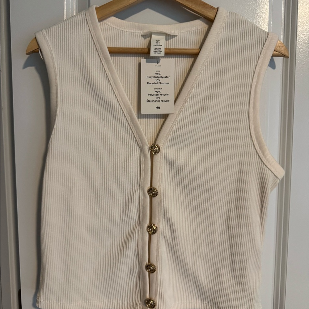 H&M Cream Sleeveless Top with Gold Buttons